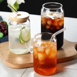 Water Bottles 400550ml Glass Cup With Lid Straw Transparent Bubble Tea Cup Juice Glass Beer Coke Can Milk Mocha Cups Breakfast Mug Drinkware 230503