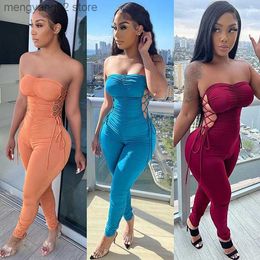 Women's Jumpsuits Rompers Sexy Off Shoulder Pleated Fitness Streetwear Sleeveless Party Night Long Romper Outfit T230504