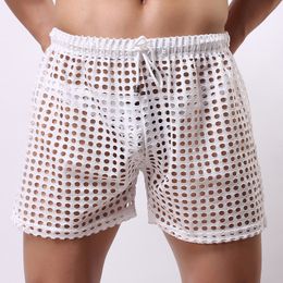 Men's Shorts Mens Trunks Mesh Fishnet Hollow Out Boxers Transparent Loose Causal Shorts Sleep Bottoms Quick-drying Trunks 230503