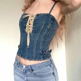 Camis Fashion Sexy Denim Jeans Women's Button Bustier Bra Night Club Party Cropped Top Vest