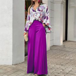 Skirts IOOTIANY Two Piece Casual Women's Loose Boho Print Shirt Commuter Wide Leg Pants Set 2023