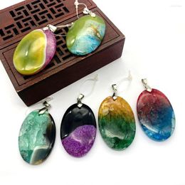 Pendant Necklaces 1pc Natural Semi-precious Stone Oval Agate Colourful Stitching DIY Jewellery Making Necklace Woman For Earrings Accessories