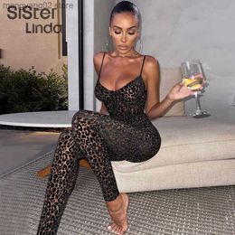 Women's Jumpsuits Rompers Fashion Leopard Print Sexy V Neck Skinny Jumpsuits Women Sleeveless Backless Party Workout Female Rompers Activewear T230504