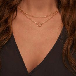 18K Gold Filled Necklaces Pendants Multi Layer Chain Geometric Round Circle Pendant Necklace For Women ppp