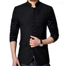 Men's Suits Chinese Style Mandarin Collar Suit Jacket Single Breasted Tunic Mens Black Stand