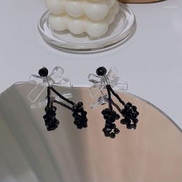 Dangle Earrings Origin Summer Luxury Transparent Acrylic Bowknot Earring For Women Black Crystal Long Tassel Jewellery Pendientes