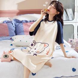 Men's Sleepwear Sleepdress Summer Women Kawaii Pyjamas Dress Clothing Cute Cartoon Night Suit Cotton Sweet Household Clothes Casult Midi-