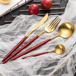 Dinnerware Sets 16Pcs Portable Gold Plated Cutlery Set 18/10 Stainless Steel Dinner Knife Fork Tableware Western Travel Cutleries