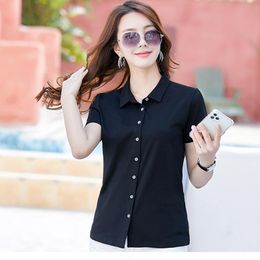 Shirts High Quality Fashion Korean Polo Shirts Women Short Sleeve Cotton Casual Polos Tops Female TurnDown Collar Button