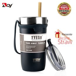 Tumblers Tyeso Thermos Bottle Water Thermal Cup for Cold Beer Coffee Mug Stainless Steel Tumbler with Straw Insulated Bottle Travel Drink 230503