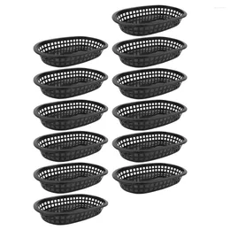 Dinnerware Sets 12Pcs Bread Baskets Fast Oval Deli Snack Storage Trays For Burgers Fries Sandwiches And Fruit ( Black )