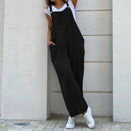 Women's Jumpsuits Rompers Solid Color Women's Sleeveless Dungarees Loose Long Jumpsuit Cotton Linen Jumpsuits Trousers Overalls Pants Femme Clothes 230504