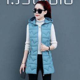 Parkas Large Size 4XL Vest Women Coat New 2023 Vests Women's Jacket Long Slim Thick Warm Sleeveless Female Waistcoat Black Fashion