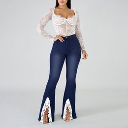 Womens Jeans Fashion jeans Button High Waist Slim Band Micro Streetwear Flare Pants Hole Jeans Trousers Denim Oversize Pants 230504