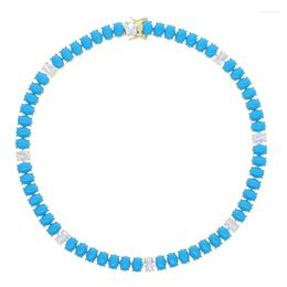 Chains Summer Selling European Female Jewelry Gold Plated Geometric Oval Turquoises Stone Tennis Choker Necklace