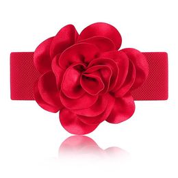 Belts Luxury Big Ribbon Bow Flower Wide Waist Belt For Women Girl Female Sweet High Elastic Waistband Dress DecorationBelts