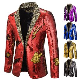 Men s Suits Blazers Blazer Shiny Sequin Shawl Collar suit Wedding Groom Singer Prom Glitter Suit Jacket DJ Club Stage 230504