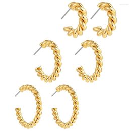 Hoop Earrings 3pair/set Classic Copper C-Shape Twisted Open Ear Rings Round Earring For Women Trendy Gold Color Punk Jewelry