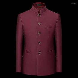 Men's Suits 6Color Men's Solid Color Stand Collar Suit Chinese Style Slim Fit Blazer Male ZhongShan Jacket Tunic Plus Size