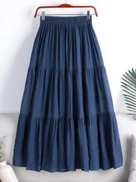 Skirts Designer Chic Maxi Skirt Woman Summer A-Line Solid Patchwork Skirts Minimalist Cotton Linen Pleated Skirts Jupe Femme 230504