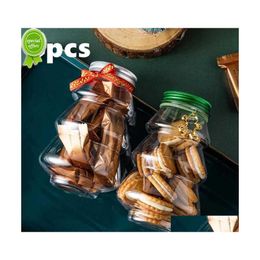 Storage Bottles Jars 6Pcs Christmas Candy Biscuits Bottle Sealed Jar Tree Diy Gift Cookie Chocolate Decoration Drop Delivery Home Dhbsg