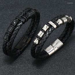 Charm Bracelets Luxury Accessories Bracelet Men's Fashion Stainless Steel Black Leather Double Layer Wild Handsome Jewelry Gift