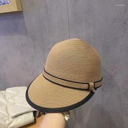 Wide Brim Hats 2023 Summer Straw Hat Fashion Bow Decoration Ladies Equestrian Vintage Japanese Visor Cap Anti-UV Travel Beach Sun