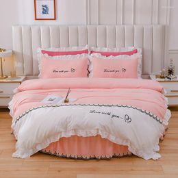 Bedding Sets Embroidery Round Cotton Fitted Sheet Bed Skirt Duvet Cover Pillowcase Set Mattress Themed El #/