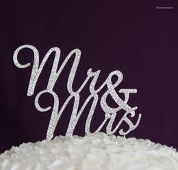 Party Supplies Imitation Gold Silver Mr & Mrs Cake Flag Alloy With Crystal Topper For Wedding Engagement Birthday Baking Decor