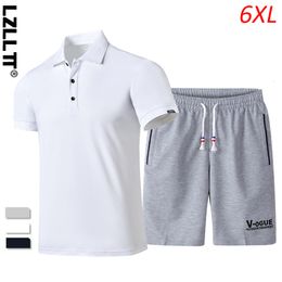 Men s Tracksuits Summer Casual Breathable Beach Suits Fit Streetwear Outdoor Sets Man Tracksuit 2 Pieces Polo Shirts Shorts Male 6XL 230504