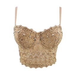 Camis New Arrival Women Sexy Designer Lace Mesh Crystal Diamonds Camisole Ladies Trendy Bling Summer Camisole Crop Tops