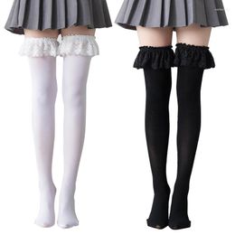 Women Socks Womens Japanese Anime Thigh High Lolita Gothic Lace Ruffles Trim Stockings