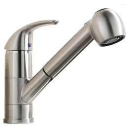 Kitchen Faucets Brushed Nickel Stainless Steel Single Handle Pull Out Sprayer Bar Sink Faucet Small Down