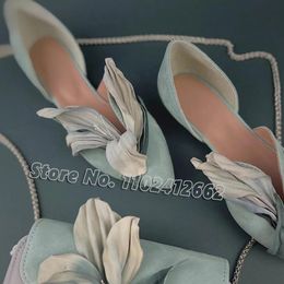 Dress Shoes Elegant Lady Pointed Suede Purple Simulation Flower Petals Retro Flats Women Sweet Fairy Ballet Ladies Flat 230503