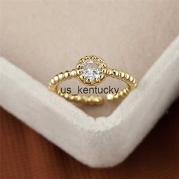 Band Rings Blue Round Small Stone Ring White Crystal Green Zircon Opening Ring Simple Fashion Gold Colour Engagement Rings For Women Jewellery