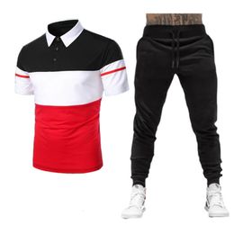 Mens Tracksuits summer mens lapel shortsleeved fashionable cotton polo shirt casual 2piece 230503