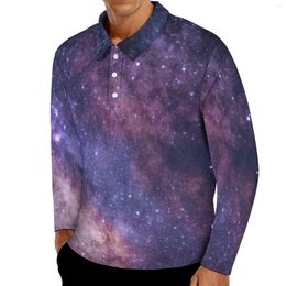Men's Polos Galaxy Star Print Polo Shirts Autumn Nebula Planets Stars Casual Shirt Long Sleeve Collar Cool Design Oversize T-Shirts