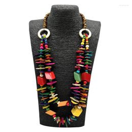 Chains Fashion Women's Peach Geometry Necklace Bohemian National Wind Long Coconut Shell Wood Beads