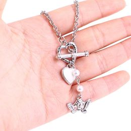 Pendant Necklaces 1pcs Vintage Baroque Pearl Choker Heart Angel Clavicle Chain Necklace for Women Goth Cool Punk Grunge Jewelry