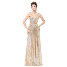 Party Dresses Vintage Sexy V Neck A Line Evening Dress Champagne Gold Black Burgundy Silver Sequin Prom Dress Long Vestido 230504