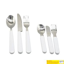 White PP plastic handle stainless steel Dinnerware Sets childrens spoon and fork childrens tableware set style versatile food grade