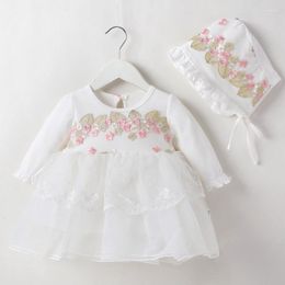 Girl Dresses Autumn Spring Toddler Baby Princess Dress Hat Long Sleeve Cotton Flower Embroidery Infant Girls Birthday Party