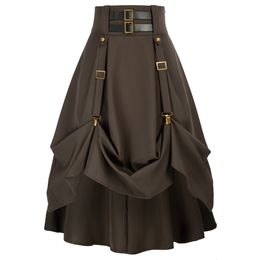 Skirts SD Women Goth Steampunk Skirt High Waist Stretch Midi A-Line Skirt With Pockets Renaissance Length Adjustable Punk Skirts A30 230503