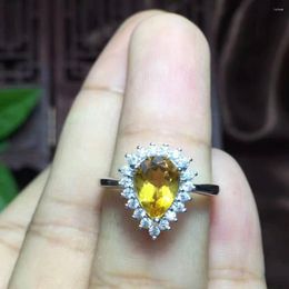 Cluster Rings Natural Yellow Crystal Gem Ring S925 Silver Citrine Fashion Elegant Water Dro Women's Girl Party Jewelry