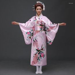 Ethnic Clothing Red Vintage Japanese Ladies Kimono Bath Gown Women's Faux Silk Yukata With Obi Performance Dance Dress Cosplay