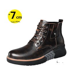 Height Increasing Shoes Martin Men Boots Elevator Heightening Man Increase Insole 7Cm Leather Motorcycle Winter Fashion 220216 Drop Otlo5