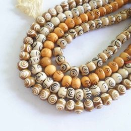 Chokers BRO530 Tibetan Hand Carved Three Eyes Dzi Mala 8mm 108PCS Yak Bone Beads Meditation Rosary Multi Colours Brown Beige Yellow 230503