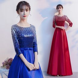 Party Dresses DLH-85#Cantata Performance Dress Wholesale Long Choir Host Evening Dresses Blue Wine Red Sequins Chorus Stylish Costumes 230504