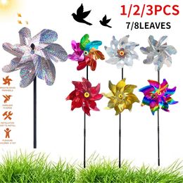 Decorative Objects Figurines 1 3pcs 7 8 Leaves Bird Repeller Windmill Spinner DIY Birds Deterrent Silver Pinwheels for Outdoor Garden Lawn Yard Decoration 230504