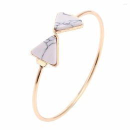 Bangle Simple Natural Stone Geometric Pattern Cuff Bangles Copper Metal Rhinestone Bracelets For Women